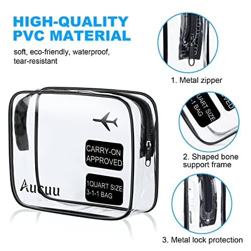 Clear Toiletries Bag, 2 Pack PVC Waterproof Toiletries Carry Pouch, TSA Approved Travel Toiletry Bag with Zipper, Portable Cosmetic Makeup Bags for Men, Women and Kids - Travel Business Trip — view 3
