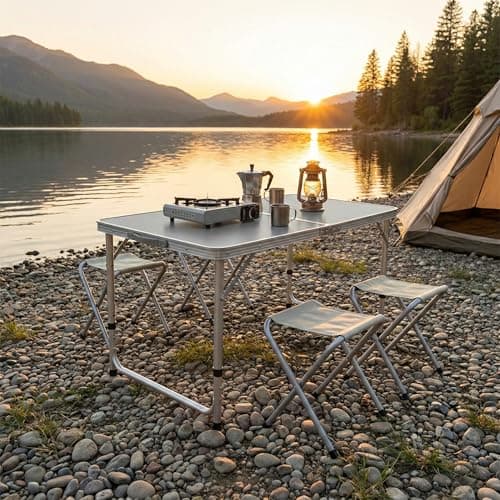 DANIEL JAMES Folding Camping Table and 4 Stool Set – Portable Picnic Table with Stools, Aluminium Frame & Carry Case – Foldable Outdoor Table for Camping, Garden, Beach & Festivals | 120x60cm — view 6