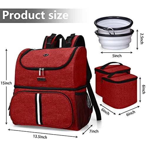 BAGLHER Dog Pet Travel Bag, Double-Layer Pet Supplies Backpack (for All Pet Travel Supplies), Pet Travel Backpack with 2 Silicone Collapsible Bowls, 2 Food Baskets, Pet Accessories Red — view 3