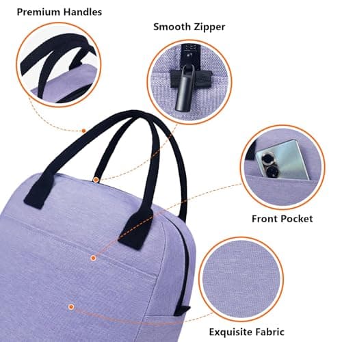 Moyad Lunch Bags for Women, Reusable Insulated Cooler Lunch Box, Lunch Tote Cool Bag for Men Adults Large Picnic Bag for Work Travel Picnic Camping Outdoor, Purple — view 5