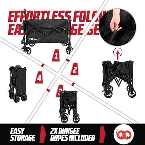 MoverX 120L Festival Trolley on Wheels, Folding Wagon, Portable Camping Cart, Collapsible Foldable Trolly for Beach Outdoor Garden Picnic Shopping Fishing, Wide Wheels, Adjustable Handle, Black — view 6