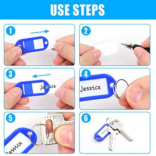 Vicloon 10 Pack Key Tags with Labels, Key Tags with Split Ring, Sturdy & Durable Plastic Key Fobs Easy to Read, Key Fobs Labels ID Keyring Tags for Luggage Pet Name Tags, 10 Colors — view 3