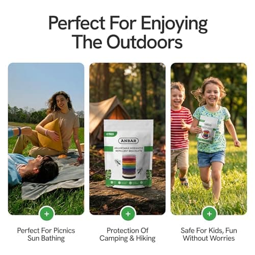 Anbar Leather Mosquito Repellent Bracelets for Adults and Kids, 12 Pack, Deet Free, All-Natural Anti-Mosquito, Tick, and Insect Essential Oils, 300-Hour Waterproof Outdoor Protection (Solid) — view 6