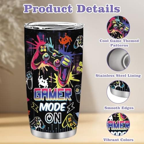 Boys Gamer Travel Mug 20oz, Insulated Stainless Steel Cup with Straw & Lid — view 2