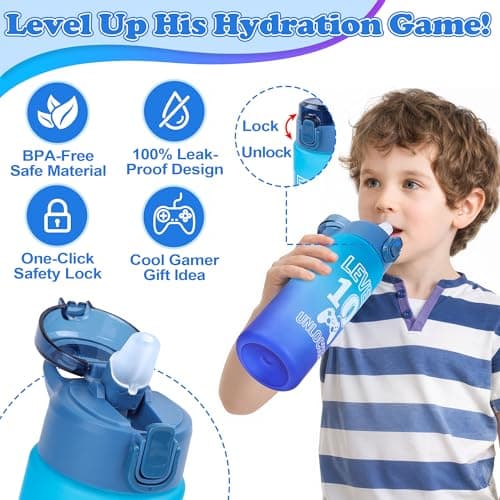 EccoDen 10th Birthday Gifts for Boys Age 10 – Funny Gamer Gift Set with Sports Water Bottle, Gamepad Keyring, Level 10 Socks & Bracelet – Cool Birthday Presents for Gamer Kids — view 3