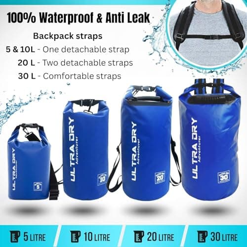 Premium Waterproof Bag, Sack with Phone Dry Bag and Long Adjustable Shoulder Strap Included, Perfect for Kayaking/Boating/Canoeing/Fishing/Rafting/Swimming/Camping/Snowboarding (Blue, 20 L) … — view 2
