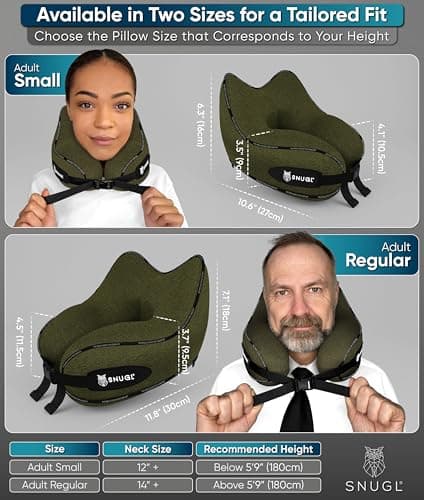 SNUGL Travel Pillow – Memory Foam Neck Pillow for Travel – Support Cushion for Airplane with Carry Bag & Clip - Holiday Essentials (Olive Green - Adult Regular) — view 5