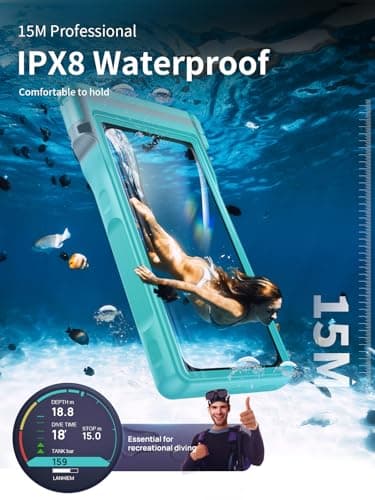 Lanhiem Waterproof Phone Case Universal, Professional IPX8 Waterproof 15M Diving Phone Cover [Underwater Touchscreen] Case for iPhone Samsung Google Xiaomi and 4.7-6.9'' Mobile Phones,Blue — view 2