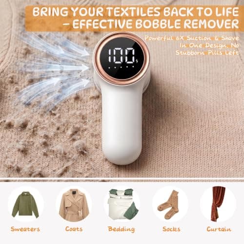 Fabric Shaver, 6-Blade Rechargeable Lint Remover with LED Display & USB-C — view 2