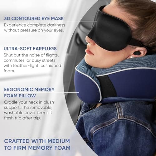 Proglobe Neck Pillow for Travel, Memory Foam, Long Haul Flights, Blue — view 4