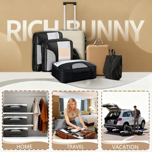 8-Piece Suitcase Organiser Set, Travel Packing Cubes, Black — view 6