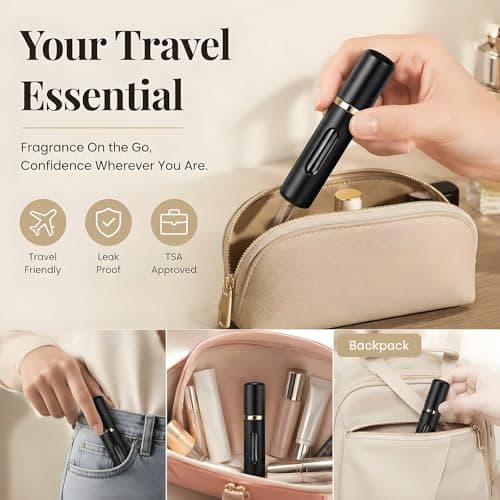Refillable Perfume Atomiser, 8ml 2 Pack Travel Perfume Bottle, Portable Mini Spray Bottle with Visible Window, Leak Proof Fine Mist TSA Approved Refillable Bottle for Women Men, Black & Silver — view 2