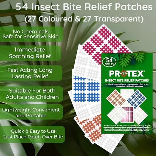 PR0TEX 54 Insect Bite Relief Patches (27 Coloured & 27 Transparent) Providing Fast Acting Relief from Itching and Swelling Caused by Mosquito Bites, Midges, Bee and Wasp Stings. Chemical Free. — view 3