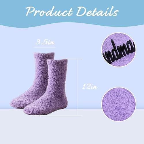 ShiQiao Spl Grandma Christmas Gifts from Grandduaghter Grandson Lilac Fluffy Socks for Grandma Non-Slip Slipper Socks Warm Coral Fleece Winter Gifts for Nan Birthday Presents for Women Nanny — view 5