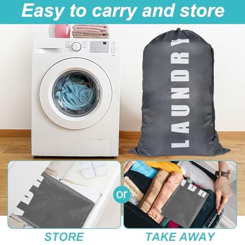 Travel Laundry Bag, 24" x 36" Portable Large Washing Bag for Laundry, Grey — view 5