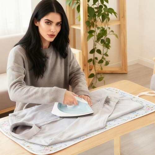 Aovanta Ironing Mat Pad, Portable Travel Iron Mat with Hanging Loop, 50 x 85cm Small Table Top Ironing Pad for Business Trips, Travel, Home (Yellow Flowers) — view 2
