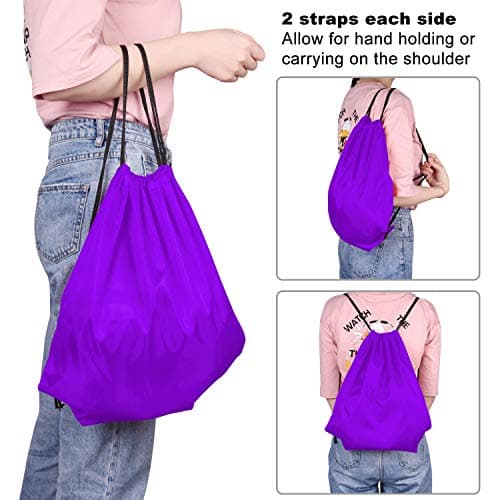 FEPITO 2/12/15 Pack Drawstring Backpack Bags Sack Cinch Bag String Backpack for Gym Traveling (12, Purple) — view 5