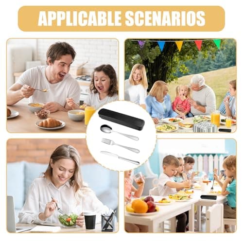 Cutlery Set with Case, Travel Cutlery Set for 1, Reusable Stainless Steel, Lunch Utensils with Fork Spoon Knife for Camping, Picnic School Office Flatware Set Mirror Polished Dishwasher Safe 3 PCS — view 4