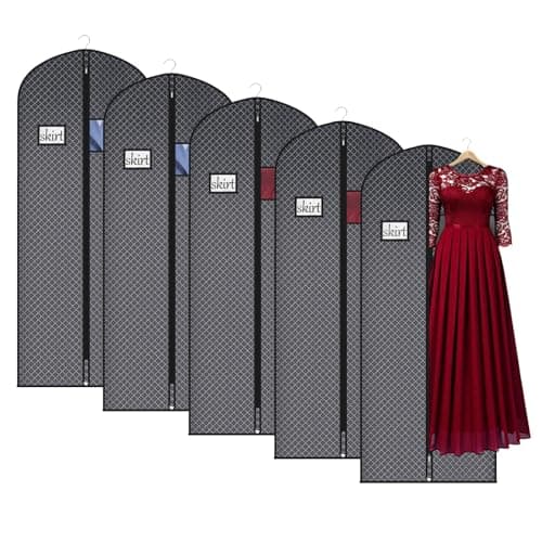 Univivi Garment Bag for Dresses, 60 inch Clothes Covers, 5 Pack, Black