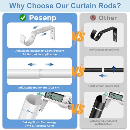 PeSenp Curtain Poles 77-240cm, 25mm Diameter White Extendable Curtain Rod — view 6