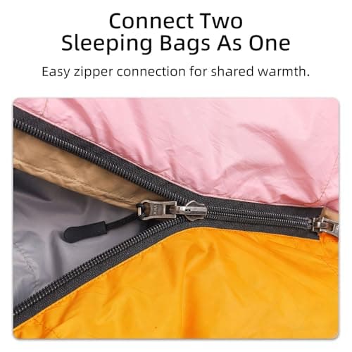 HLITMOUT Down Sleeping Bag with Pillow for Adults and Youth (Pink, Regular) — view 5
