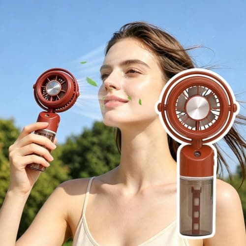 JytxhgzrVZ Portable Fan with Water Mist Spray, Mini USB Hand Fan Rechargeable, Fans Cooling Water Fan Handheld for Outdoor Indoor Summer Holiday Office, Travel Essentials (Brown) — view 3
