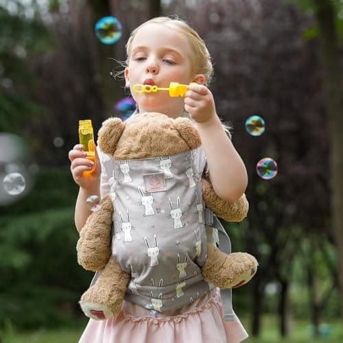GAGAKU Baby Doll Carrier for Kids, Baby Carrier for Dolls, Reborn Baby Dolls Accessories, Doll Carriers with Adjustable Straps for Little Girls, Grey - Rabbit — view 2