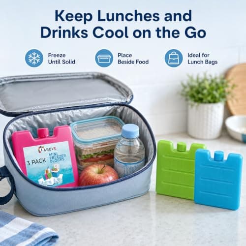 1Above 3pk Mini Freezer Blocks, Long Lasting Reusable Family Pack Ice Block for Cool Box, Cooler Bag to Keep Drink, Food, Lunch Boxes Cool — view 4
