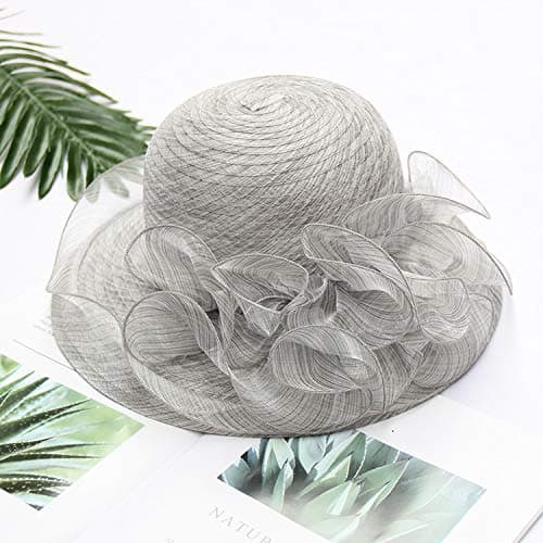 Ladies Foldable Organza Sun Hat Summer Church Hats Wide Brim Ascot Race Derby Hat for Cocktail/Wedding Party Hats Anti-UV Beach Sun Hat Bucket Cap Travel Holiday Cap (UK, Alpha, One Size, Light Grey) — view 5