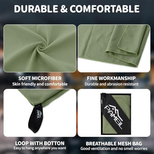 Pameil Microfiber Towel Set 3-Pack Quick Dry Travel Gym (Army Green) — view 5
