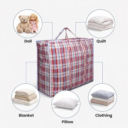 5 Pack Large Storage Bags with Zipper & Handles - Jumbo Laundry & Moving Bags for Clothes, Bedding, Quilts & Toys - Reusable Packing Bags for Travel & Home Storage (60 x 60 x 15cm) — view 3