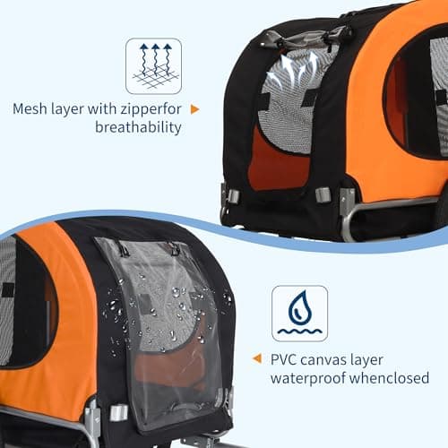 Orange Dog Bike Trailer Foldable Pet Carrier Cart for Travel — view 4