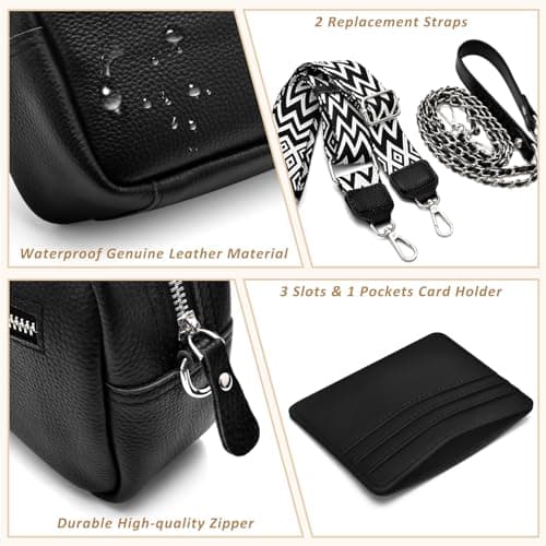 BROTOU Crossbody Bag for Women, Leather Handbag & Shoulder Bag with Adjustable Wide Strap, Chain Strap & 3-Slot Card Holder, Camera Cross Body Bag for Lady Girl Shopping Daily Use — view 3