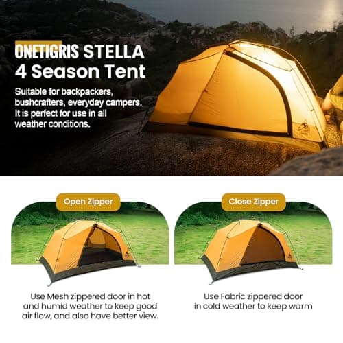 OneTigris Stella 4 Season Camping Tent Backpacking 1/2 Person Waterproof Lightweight Easy Setup Instant 3000mm Waterproof Rating Outdoor Hiking Tent (2P Green) — view 6