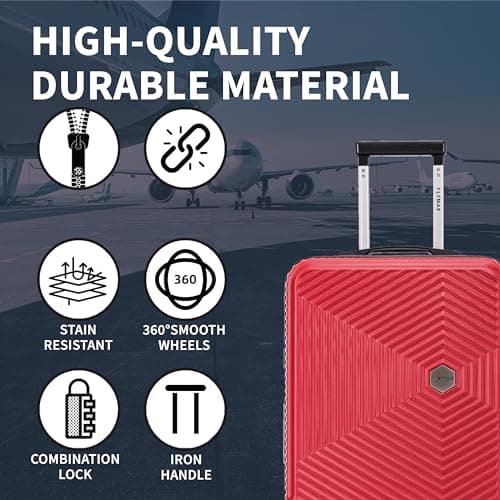 FLYMAX 29" Large Suitcases on 4 Wheels Lightweight Hard Shell Luggage Durable Check in Hold Luggage Built-in 3 Digit Combination Red 106L — view 4