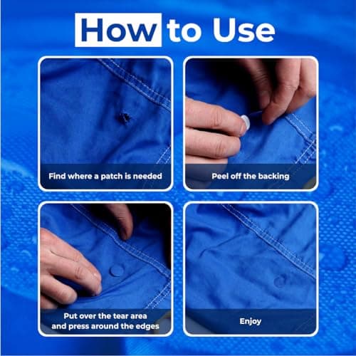 aZengear Self-Adhesive Repair Patches (30+ Colours) for Down Jackets, Puffer Coats, Tents, Upholstery - Waterproof, Tear-Cold-Heat-Resistant Nylon Polyester Fabric (11 Pcs, Blue) — view 2