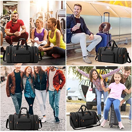 Travel Duffel Bag for Men Women, 40L Foldable Weekend Overnight Bag with Shoe Compartment & Shoulder Strap, Large Sport Gym Duffel Bag Hospital Holdall, Black — view 6