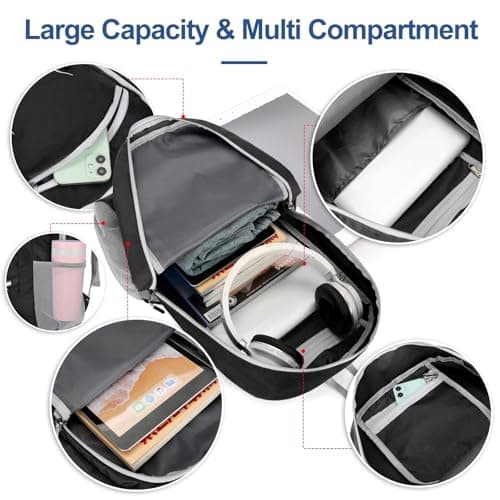 Alitifiy Lightweight Foldable Backpacks, 30L Packable Waterproof Small Hiking Bags & Packs Knapsack Daypack Handy for Men Women Ladies Kids Travel Camping Outdoor Rucksack Bag Pack (Black Grey) — view 3