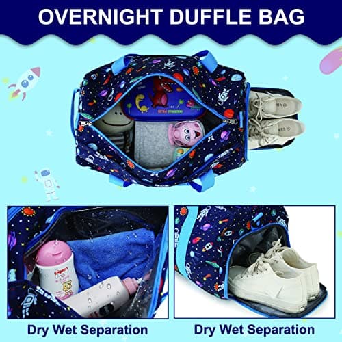 Kids Travel Duffel Bag Boy,19L Sport Bag with Wet-Dry Shoe Pocket,Space — view 4