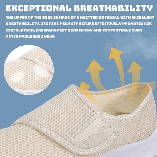 Git-up Women's Walking Shoes Ultra Lightweight and Breathable, Hook and Loop Water Shoes for Indoor and Outdoor, Slip On Athletic Shoes for Walking Hiking Stream, A-off-white, 8.5 — view 4