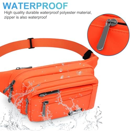 REETEE Waterproof bumbags for Ladies Men Fashion Bum Bag with Adjustable Belt and 5 Zipper Pockets Large Capacity Fanny Pack Waist Bag for Outdoors, Sport, Hiking, Travel (A-Orange) — view 2