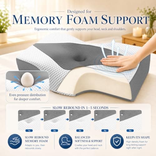 Hydomi Memory Foam Cervical Pillow for Neck and Shoulder Pain: Orthopedic Neck Support Pillows for Sleeping with Hollow Design Ear Pain Free- Ergonomic Bed Pillow for Side/Back&Stomach Sleeper — view 6