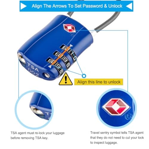 Diyife TSA Approved Luggage Locks with Flexible Steel Cable, Easy to Set up — view 2