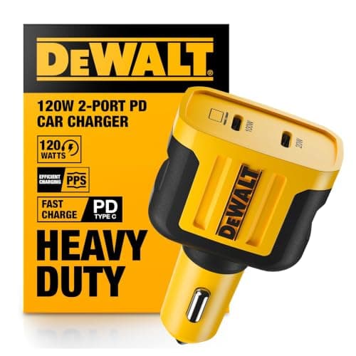 Dewalt Heavy Duty Usb C Car Charger, 120W 2-Port Pd 3.0 Type C Adapter, Pps Fast Charging With Power Delivery For Iphone 15 14 13 12 11 X Xs Pro Max Mini, Galaxy S22/S20/S10, Pixel, Ipad/Ipad Mini