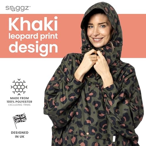 Adult Khaki Leopard Rain Poncho, Lightweight Waterproof Hooded Rain Coat — view 3