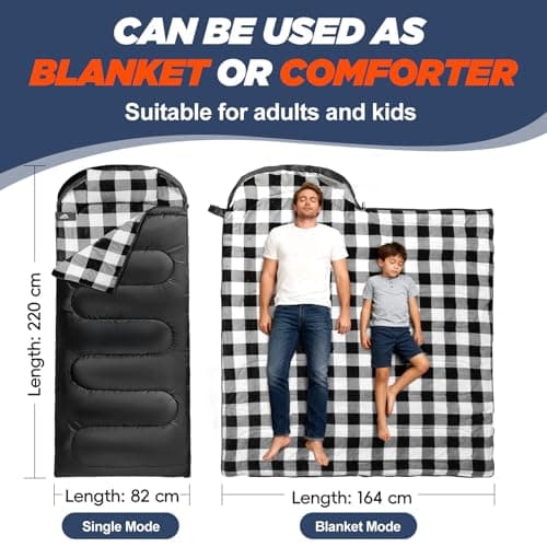 MEREZA Sleeping Bag for Adults & Kids 3-4 Season Warm & Cold Weather, Lightweight Cotton Flannel XL Sleeping Bag with Pillow for Big and Tall Men Camping Hiking Backpacking — view 3