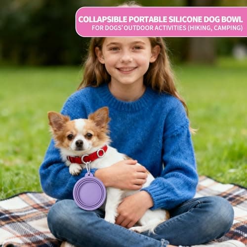 SLSON Collapsible Dog Bowl, 2 Pack Macaron Color Foldable Travel Dog Feeder Bowl Portable Silicone Pet Food Water Dish for Dogs Cats Camping Hiking (Macaron Rose and Violet) — view 6