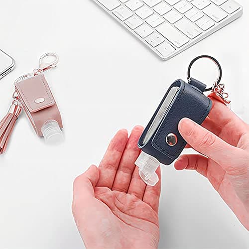 ZHUOEEDAAY 2PCS Refillable Travel Bottles Empty Leakproof Plastic Travel Bottle with Leather Keychain Oil for Hand Sanitizer, Travel, Outdoor Activities, School — view 4
