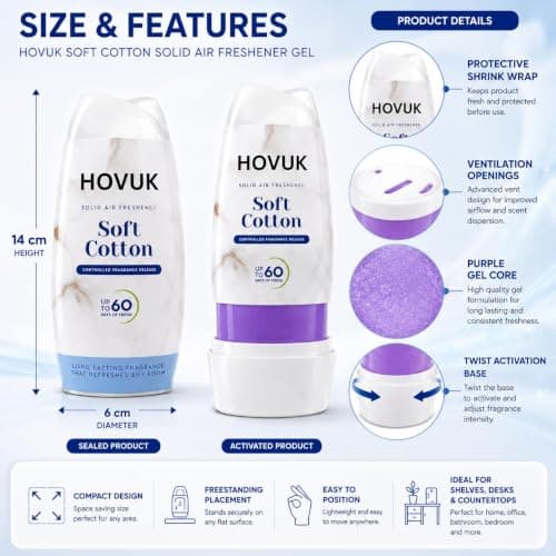 Solid Air Freshener Pack of 3Pcs, Soft Cotton, White Lily & Calming Lavender 221g, Room Freshener with Adjustable Fragrance Control, Up to 60 Days, for Bathroom Bedroom Office Kitchen — view 2