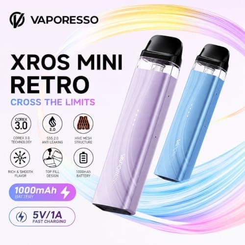 Vaporesso XROS Mini Retro Vape Pod Kit [8 Colors] 18W Max Output |1000mAh Battery|LED Battery Indicator|Type-C Fast Charge Vape Device – Compatible with ALL XROS Pods - No Nicotine (Sky Blue) — view 2